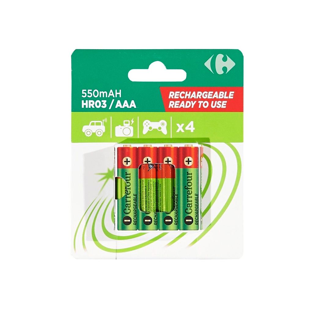 CARREFOUR Pilha recarregável AAA/HR03 550mAh pré-carregadas x4