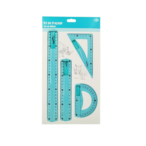 [3616473170026] CARREFOUR Drawing kit 2 rulers (20 and 30cm) + 1 square 60° + 1 plastic protractor