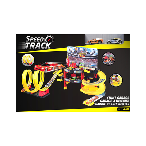 [3616473184665] SPEEDTRACK Garage et piste de course avec 2 voitures