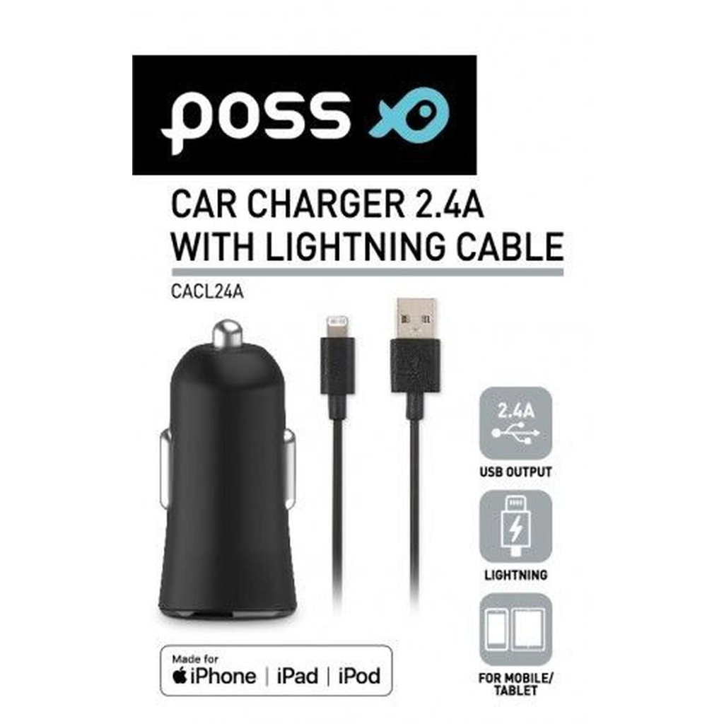POSS Cargador de coche 1XUSBA 2.4A+CABLE LIGHTNING le chargeur
