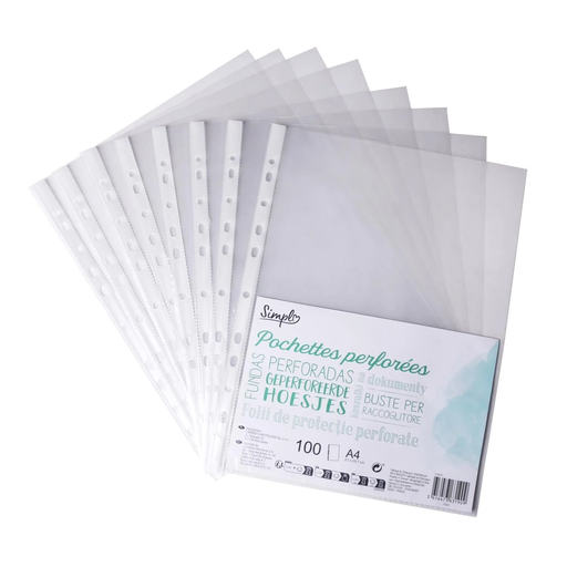 [3616473631909] SIMPL Pochettes perforées 21x29,7cm A4 en polypropylène le lot de 100 pochettes