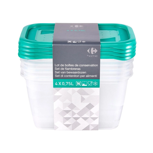 [3616474415713] CARREFOUR Plastic Food Containers 0.75 L pack of 4