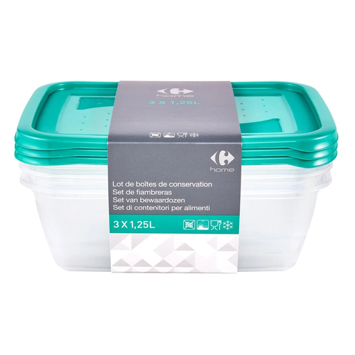 [3616474415720] CARREFOUR Food storage containers 1.25 L pack of 3