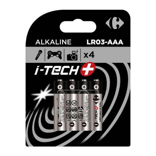 [3616474434615] CARREFOUR Pile alcaline AAA/LR03 I-Tech+ x4