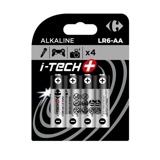 [3616474434639] CARREFOUR Pile alcaline AA/LR6 I-Tech+ x4