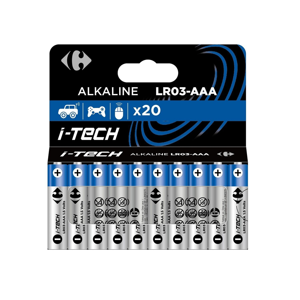 CARREFOUR Alkaline Batteries LR03-AAA 1.5V I-Tech pack of 20