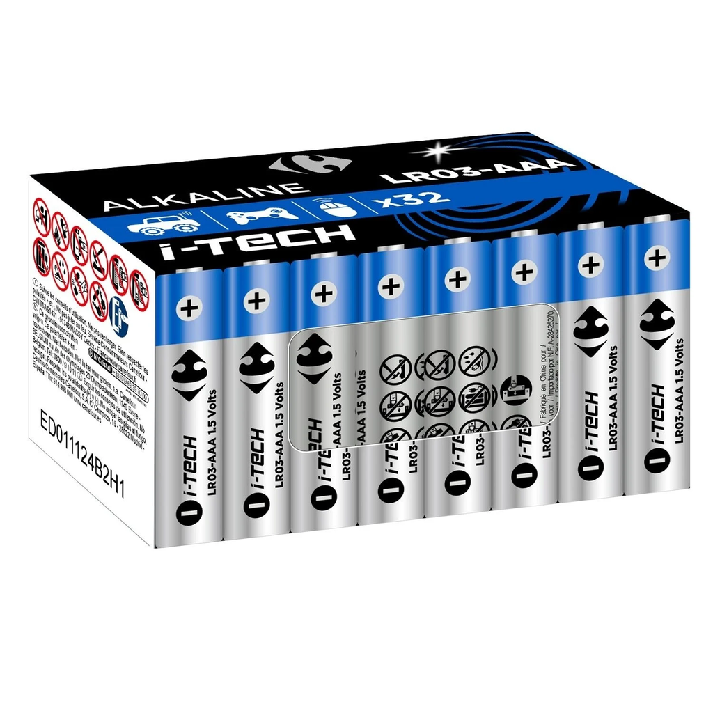 CARREFOUR Alkaline Batteries LR03-AAA 1.5V I-Tech Pack of 32