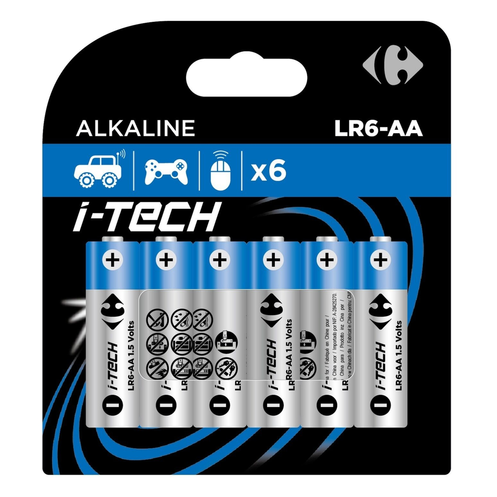 CARREFOUR Alkaline Batteries LR6-AA 1.5V I-Tech, 6-pack