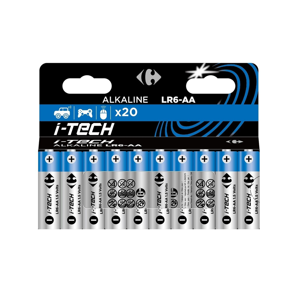CARREFOUR Alkaline Batteries LR6-AA 1.5V I-Tech pack of 20