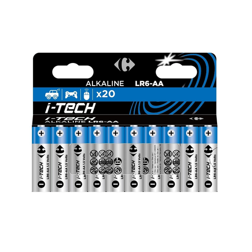 [3616474434714] CARREFOUR Alkaline Batteries LR6-AA 1.5V I-Tech pack of 20