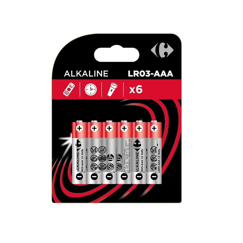 CARREFOUR Piles Alcaline LR03-AAA 1,5V Classic lot de 6