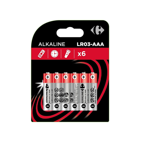 [3616474435575] CARREFOUR Alkaline Batteries LR03-AAA 1.5V Classic pack of 6