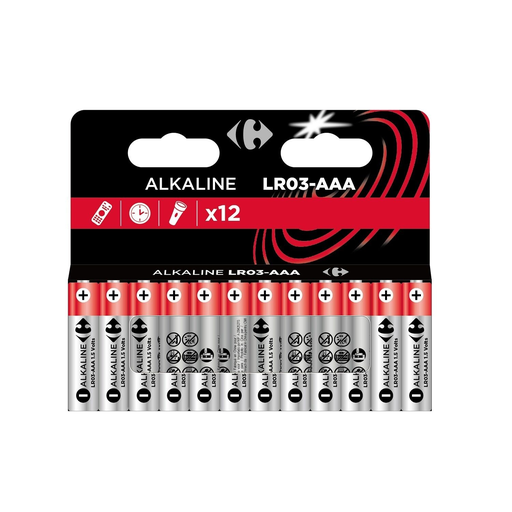 [3616474435582] CARREFOUR Piles Alcaline LR03-AAA 1,5V Classic le lot de 12 piles