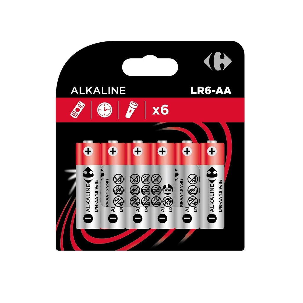 CARREFOUR Piles Alcaline LR6-AA 1,5V Classic le lot de 6 piles