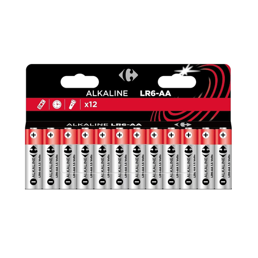 [3616474435605] CARREFOUR Piles Alcaline LR6-AA 1,5V Classic, le lot de 12 piles