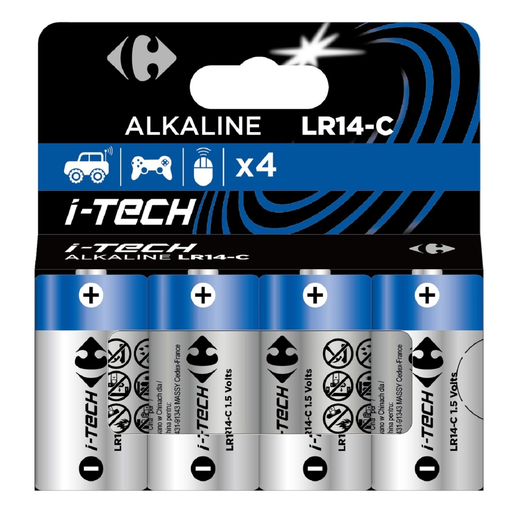 [3616474435636] CARREFOUR Alkaline Batteries LR14-C 1.5V I-Tech, pack of 4 batteries