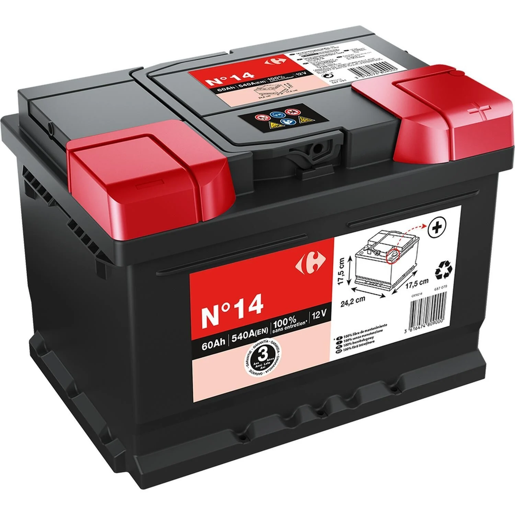 CARREFOUR Bateria de carro 60Ah 540A 12 Volts