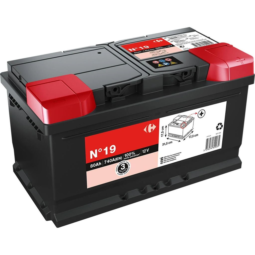 CARREFOUR Car Battery 80Ah 740A 12 Volts