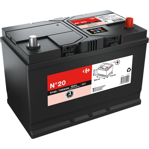 [3616474809048] CARREFOUR Batterie auto 91Ah 740A 12 Volts la batterie