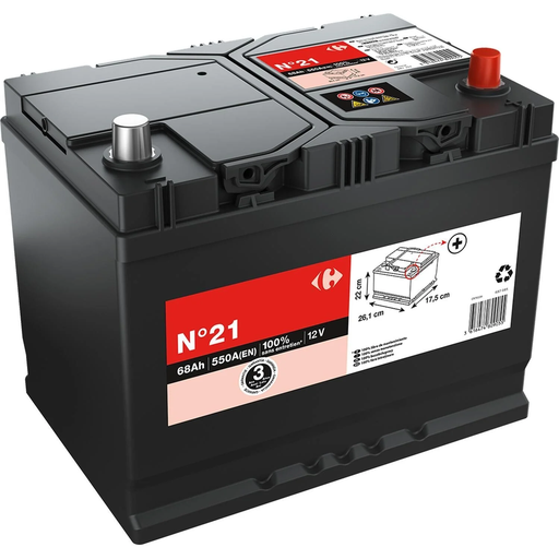 [3616474809055] CARREFOUR Batterie auto 68Ah 550A 12 Volts