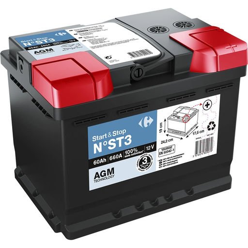 [3616474809079] CARREFOUR Batterie auto 60Ah 660A 12 Volts