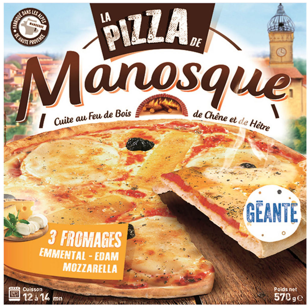 LA PIZZA DE MANOSQUE Pizza 3 fromages géante cuite au feu de bois 570 g
