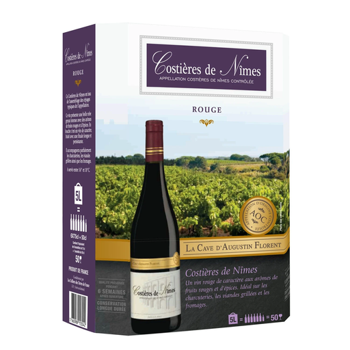 [3660989153042] LA CAVE D'AUGUSTIN FLORENT Vin Rouge A.O.P. Costières de Nîmes 5 L