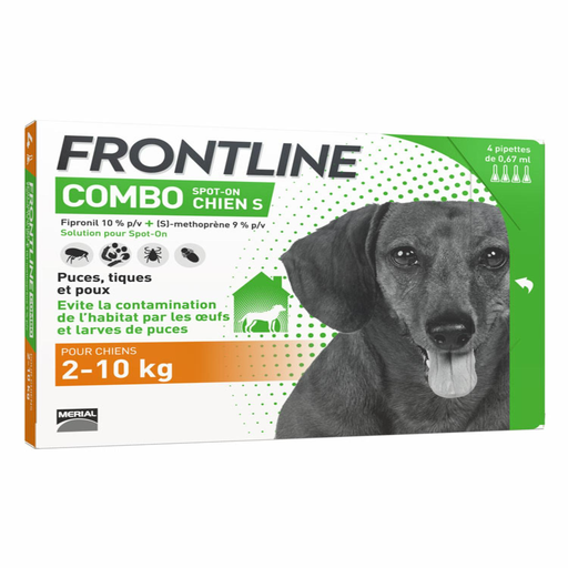 [3661103047179] FRONTLINE Antiparasitário Pipeta Cão Pequeno 2-10 kg, caixa de 4 Pipetas