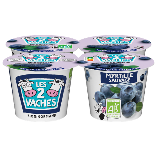 [3661344221772] LES 2 VACHES Yaourt aux fruits brassé myrtille BIO 4x115g