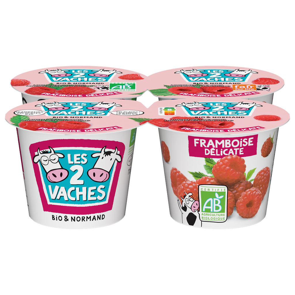 LES 2 VACHES Yaourt aux fruits brassé framboise BIO 4x115g