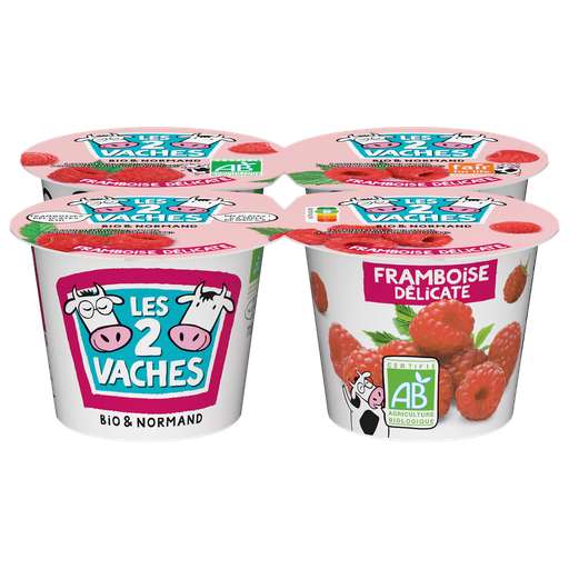 [3661344221796] LES 2 VACHES Yaourt aux fruits brassé framboise BIO 4x115g