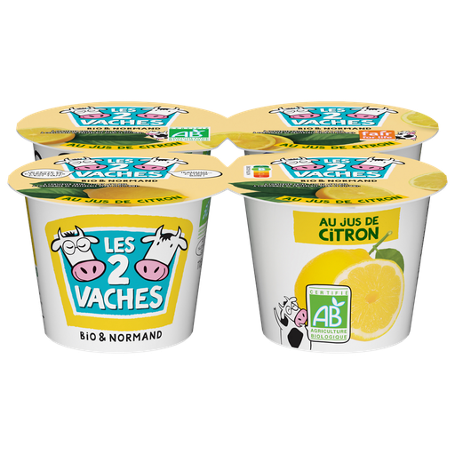 [3661344221819] LES 2 VACHES Yaourt Citron Brassé Bio 4x115g
