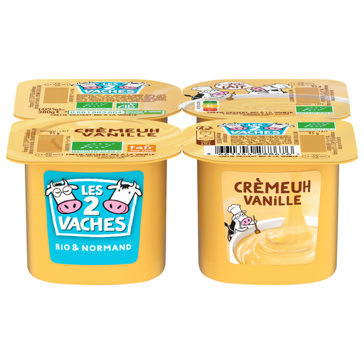 [3661344288676] LES 2 VACHES Crème dessert vanille BIO 4x95g