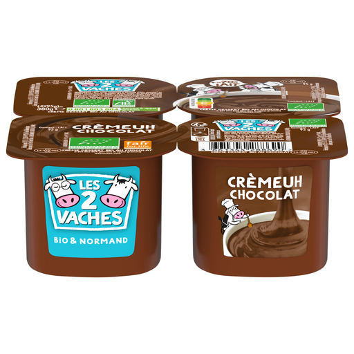 [3661344288690] LES 2 VACHES Crème dessert chocolat BIO 4x95g