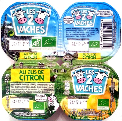 LES 2 VACHES Organic Lemon Stirred Yogurt 4 x 115 g