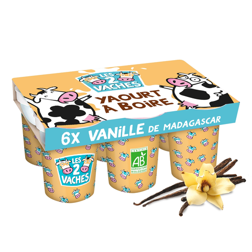 [3661344345799] LES 2 VACHES Yaourt à boire bio vanille Madagascar 6x100g
