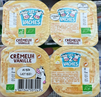 [3661344507241] LES 2 VACHES Organic Vanilla Dessert Cream 4 x 95 g
