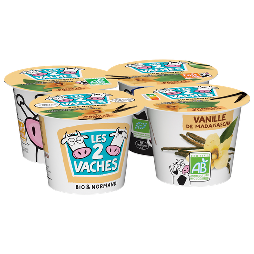 [3661344688339] LES 2 VACHES Yaourt vanille de Madagascar BIO 4 x 115 g