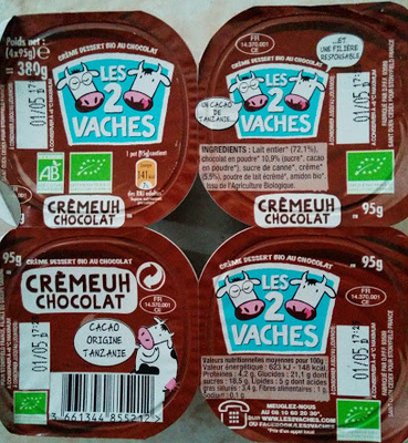 [3661344855212] LES 2 VACHES Organic Chocolate Dessert Cream 4 x 95 g