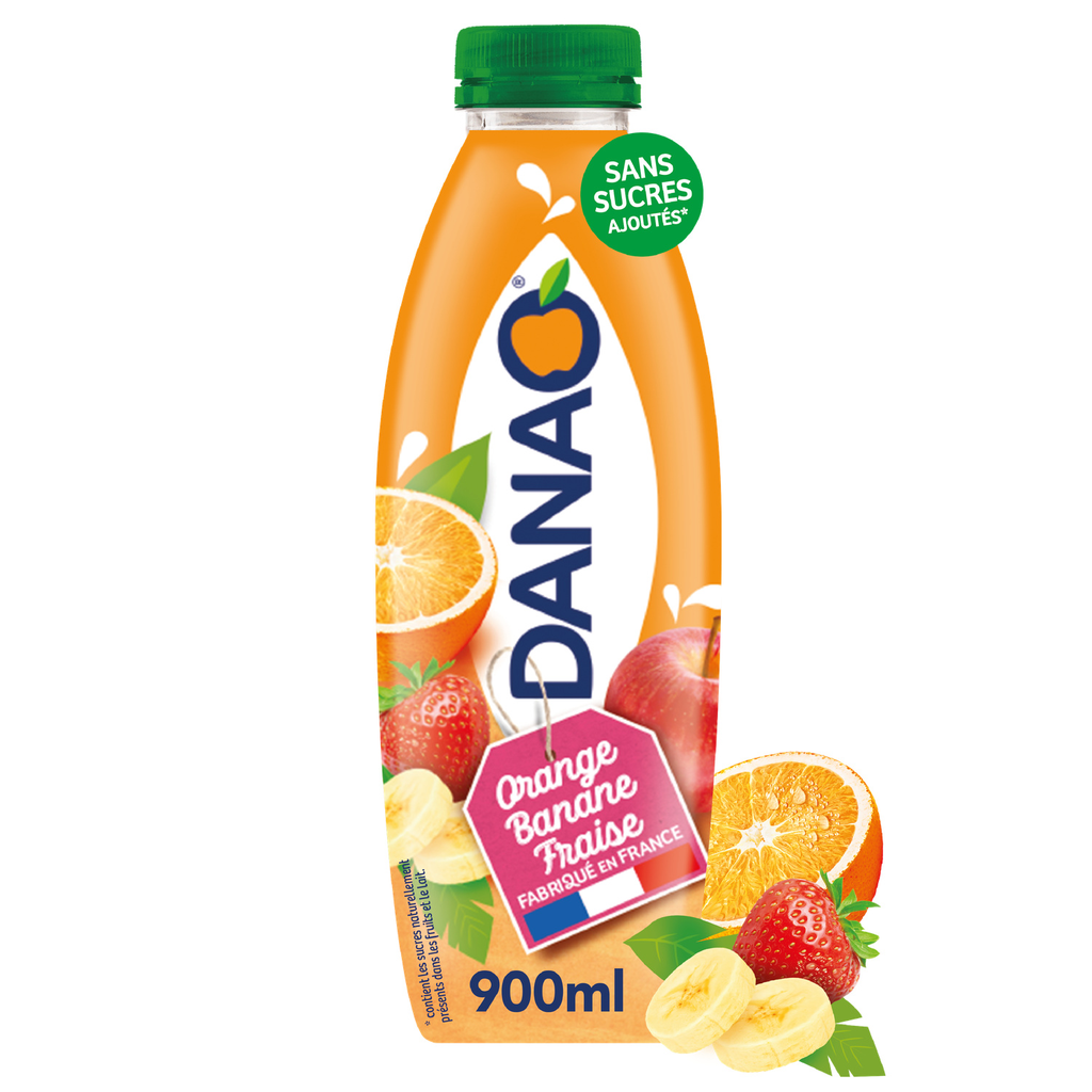 DANAO Boisson au jus de fruits et au lait Orange Banane Fraise 900 ml