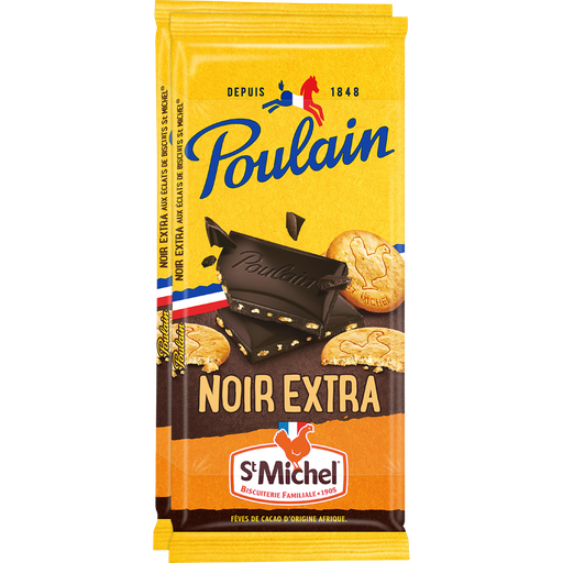[3664346330510] POULAIN Tablette Chocolat Noir Extra aux biscuits Saint-Michel 2 tablettes de 95 g
