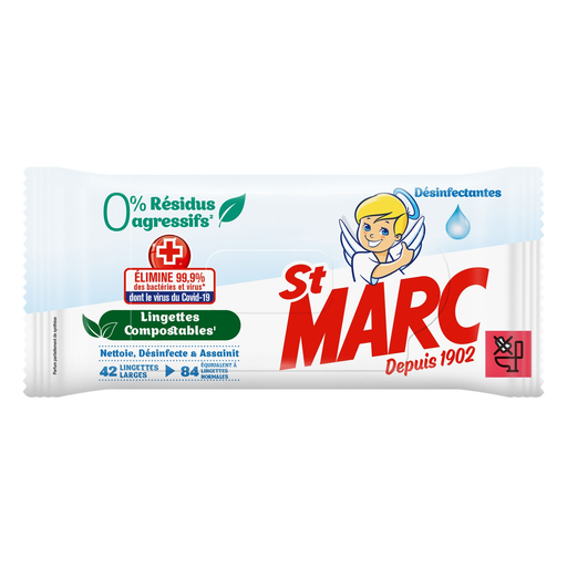 [3665468600260] ST MARC Lingettes 0% Résidus Agressifs Désinfectantes Compostables 42 Lingettes