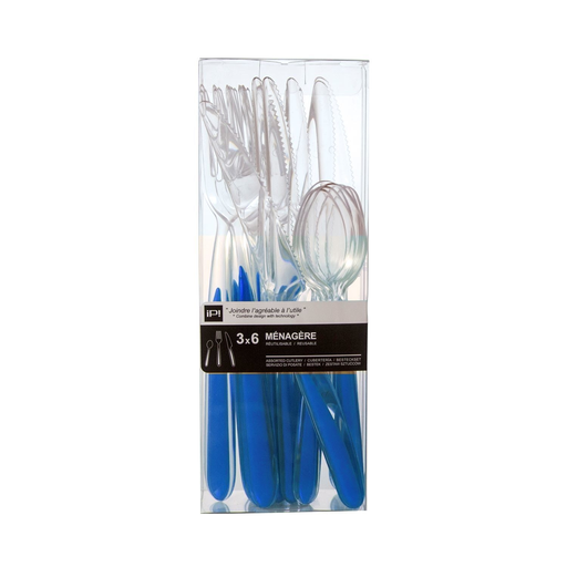[3700008709369] NUPIK Cutlery Set 18 blue plastic pieces la ménagère de 6 sets