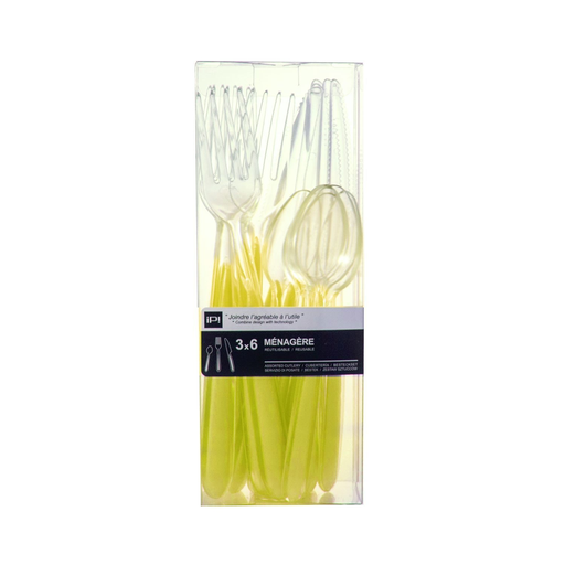 [3700008712420] NUPIK Cutlery set 18 pieces yellow plastic 6 sets pack