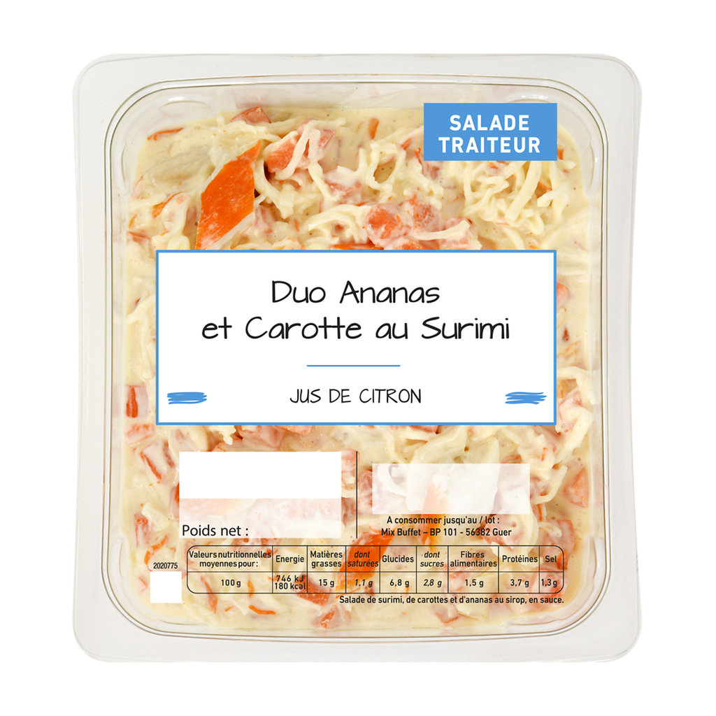 MIX BUFFET Dúo de piña y zanahoria con surimi y salsa mayonesa 800 g