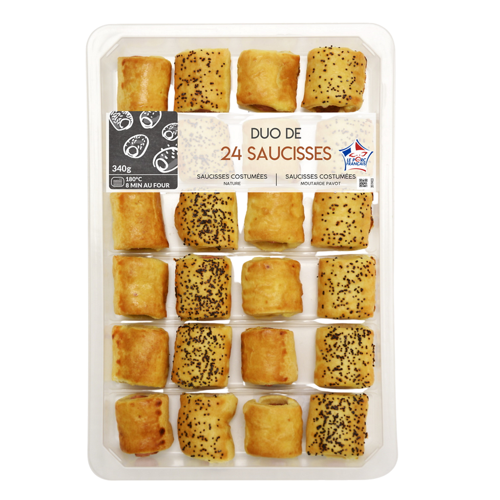 MIX Assortiment de saucisses costumées (Nature et Moutarde pavot), 24 pièces 340 g