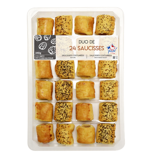 [3700009248744] MIX Assortiment de saucisses costumées (Nature et Moutarde pavot), 24 pièces 340 g