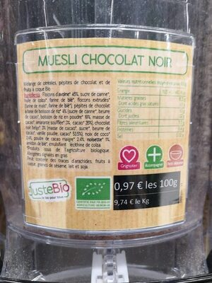 [3700146207055] JUSTE BIO Dark Chocolate Muesli