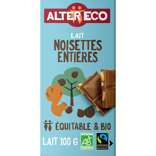 [3700214610039] ALTER ECO Tablette de chocolat au lait et noisettes entières bio 100 g