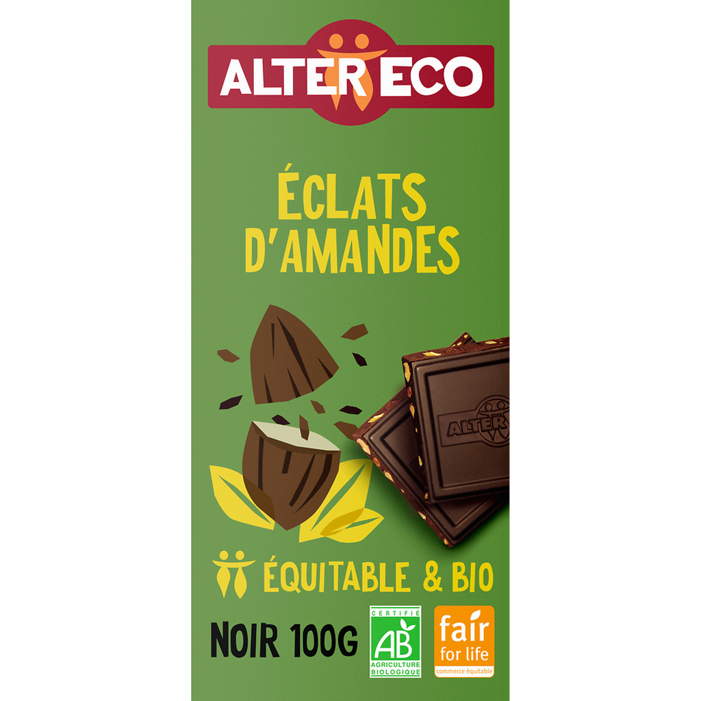 ALTER ECO Chocolat Noir Éclats d'Amandes 100 g